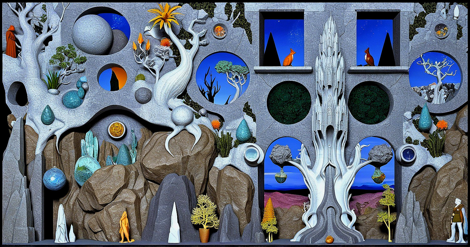 Surreal Landscape with Intricate Structures and Colors