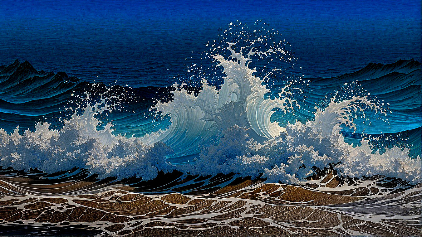 Dynamic Seascape with Ocean Waves and Sandy Shore