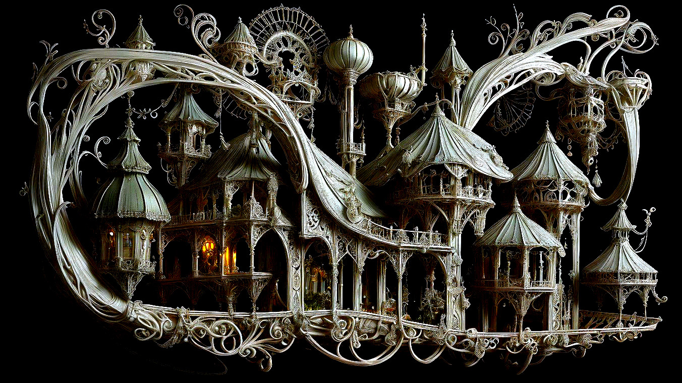 Intricate Fantasy Village with Whimsical Structures