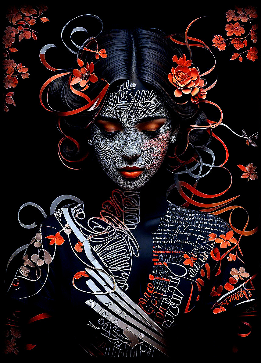 Portrait of a Woman with Intricate Facial Designs