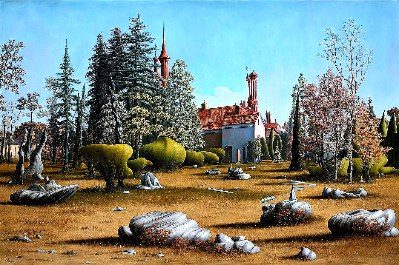 Surreal Landscape with Natural and Architectural Elements