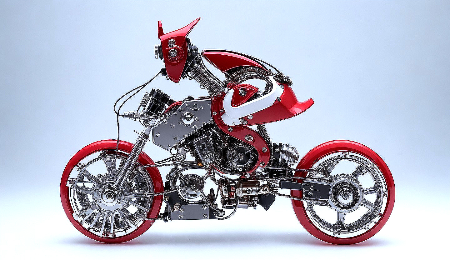 Futuristic Red Motorcycle with Chrome Detailing