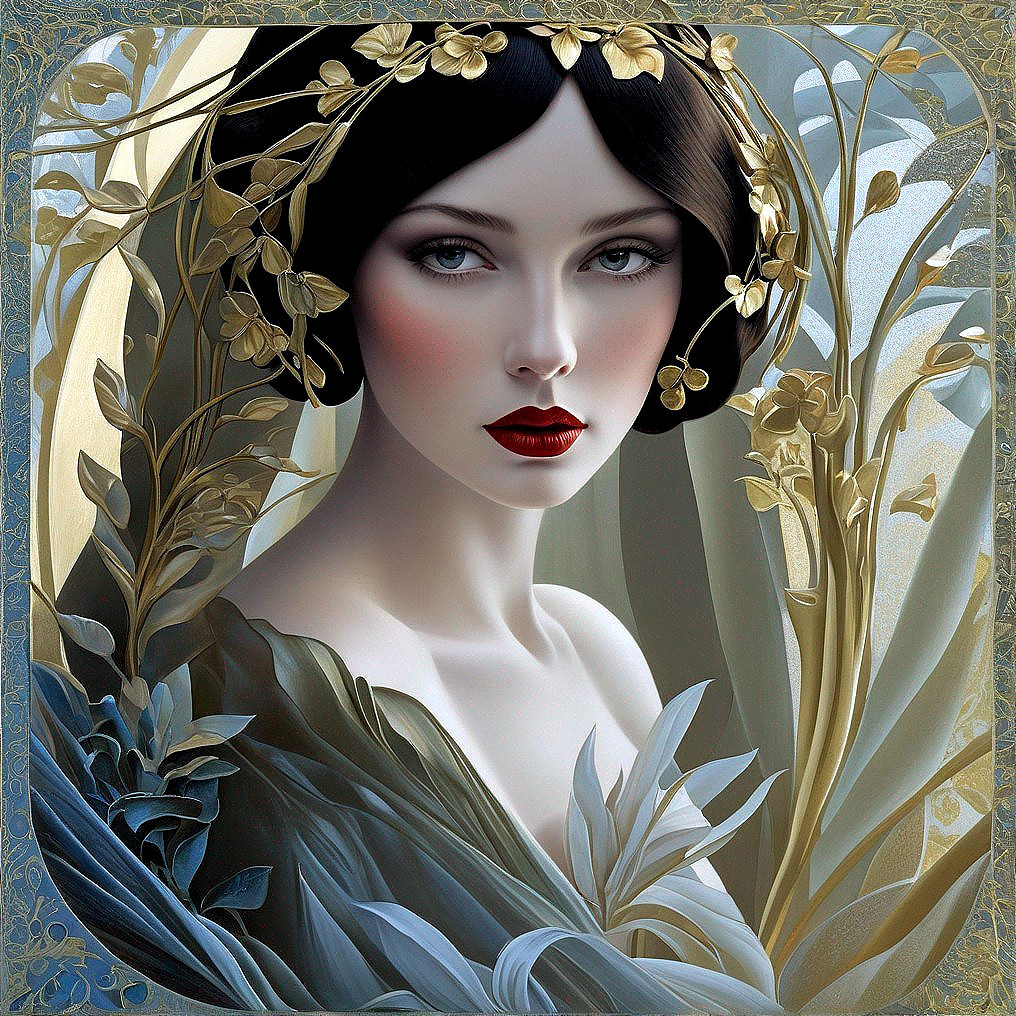 Ethereal Woman with Floral Accents and Nature Colors