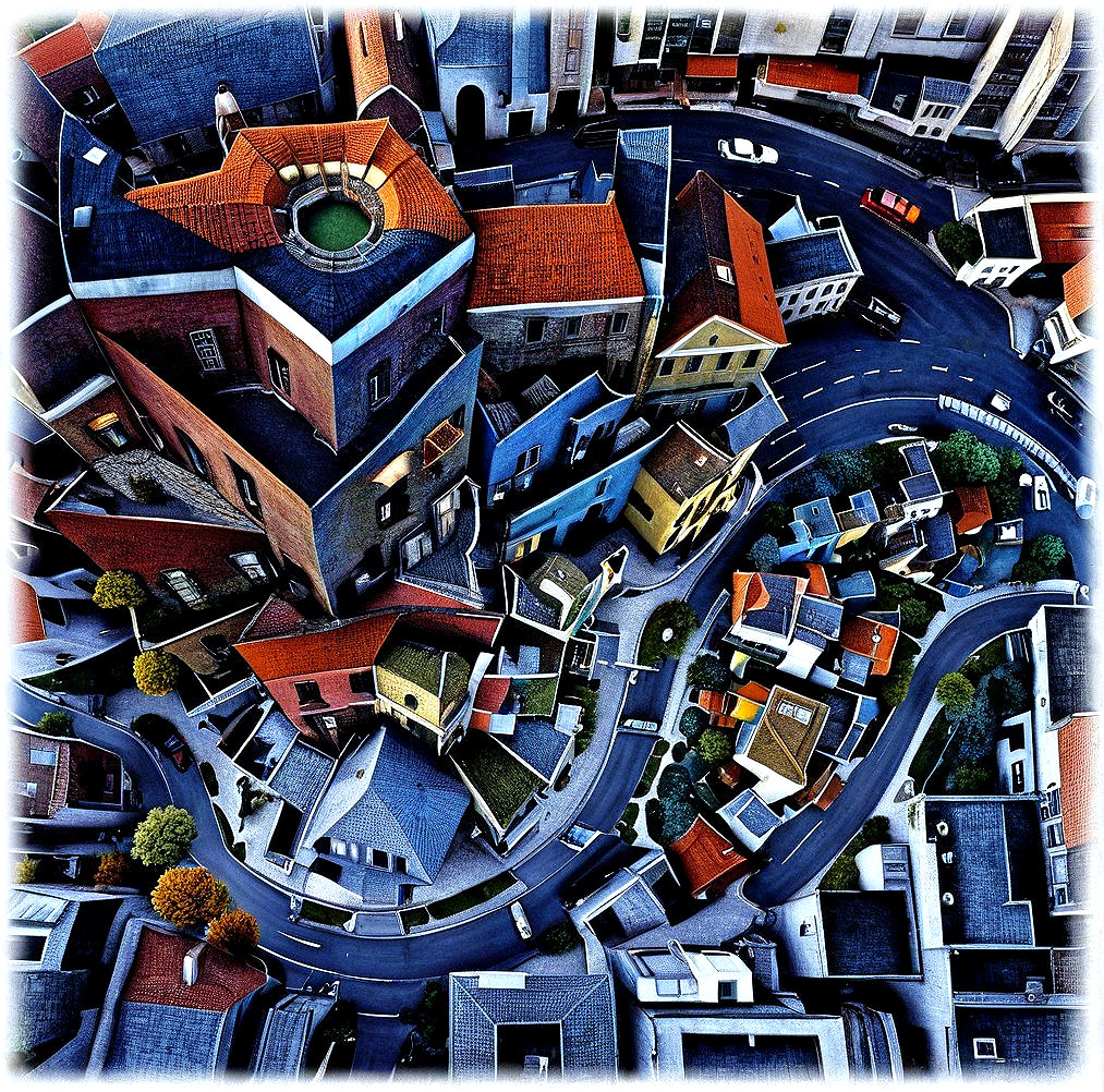 Vibrant Bird's-Eye View of Colorful Twisting Street