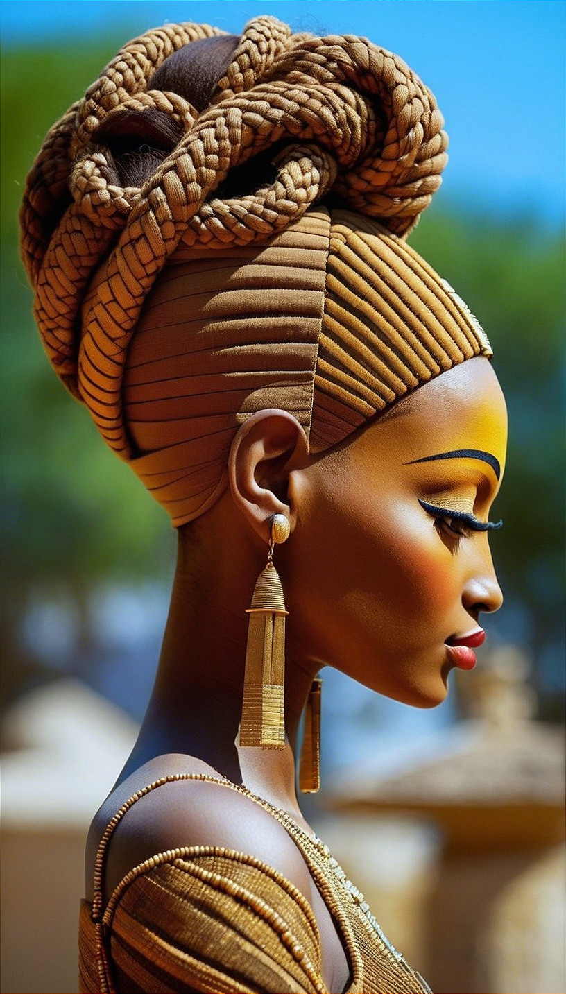 Profile of a Woman with Elaborate Braided Hairstyle