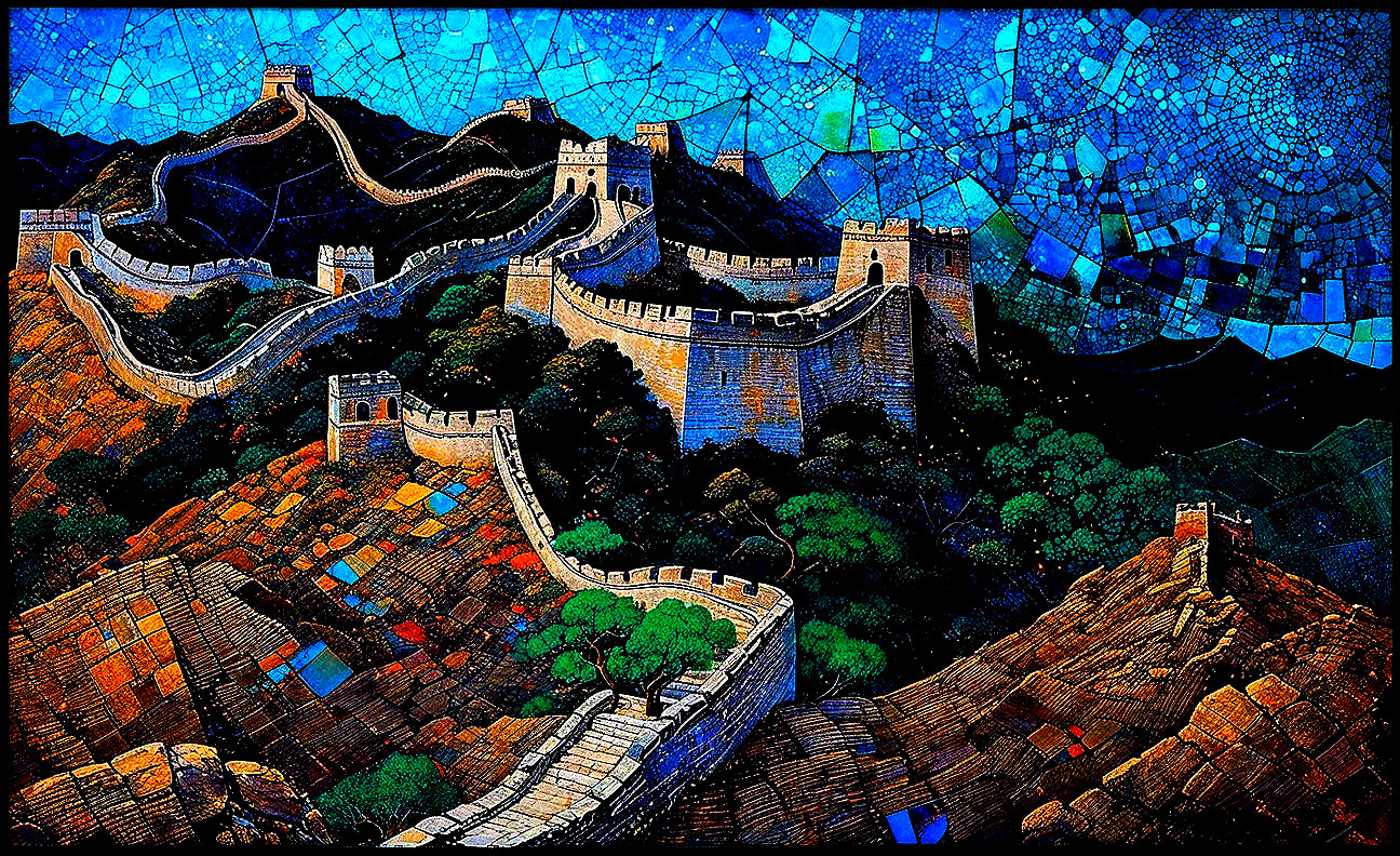 Artistic Representation of the Great Wall at Night