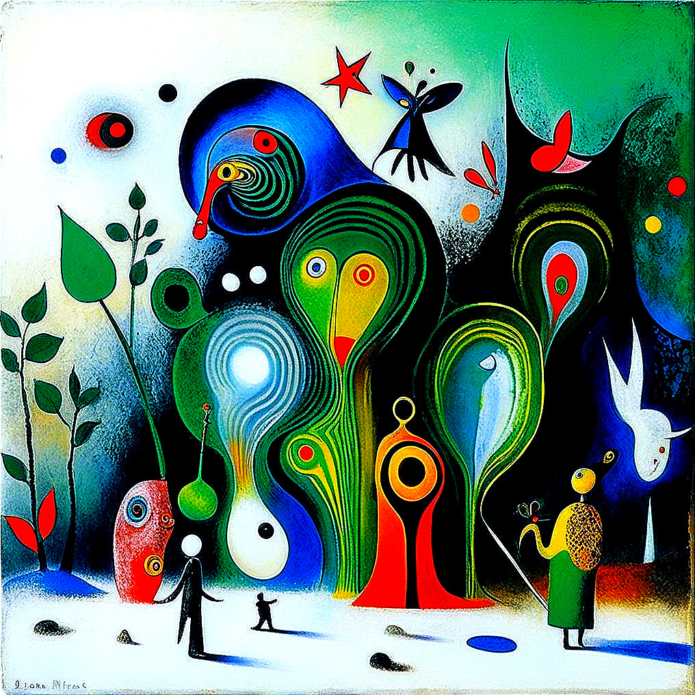 Vibrant Whimsical Artwork with Abstract Forms and Colors