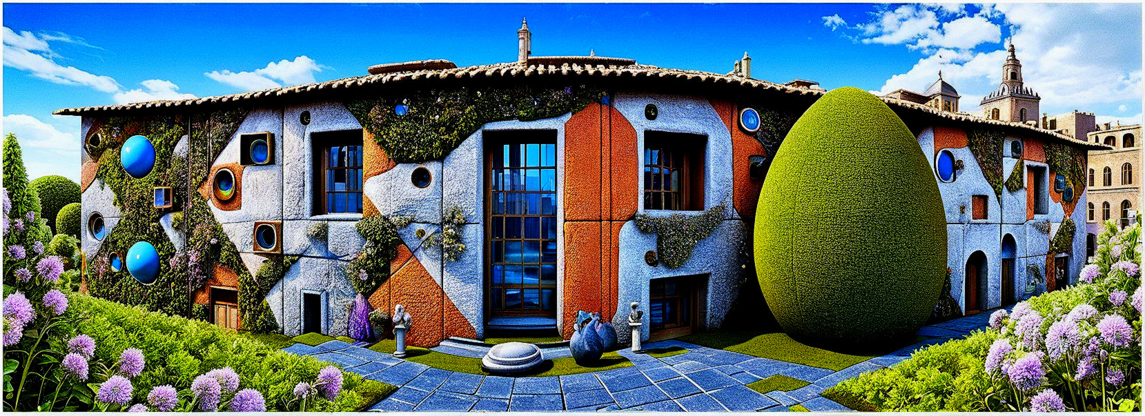 Colorful Whimsical Building with Unique Architectural Features