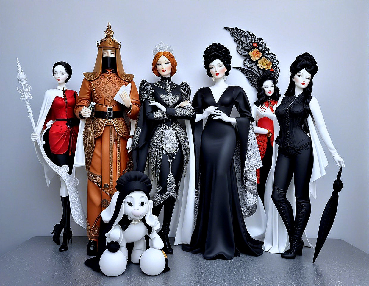 Collection of Artistic Figurines with Unique Costumes