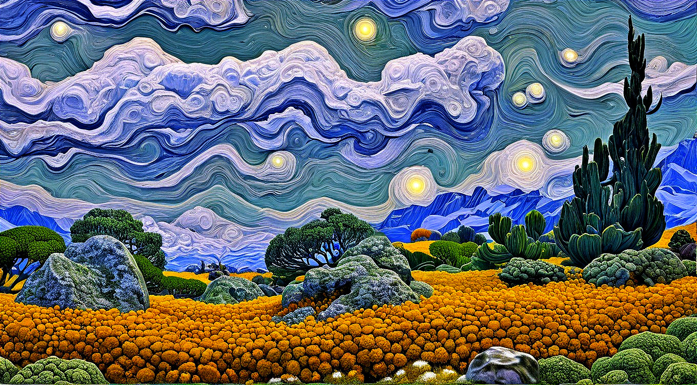 Vibrant Landscape with Dynamic Clouds and Flowers