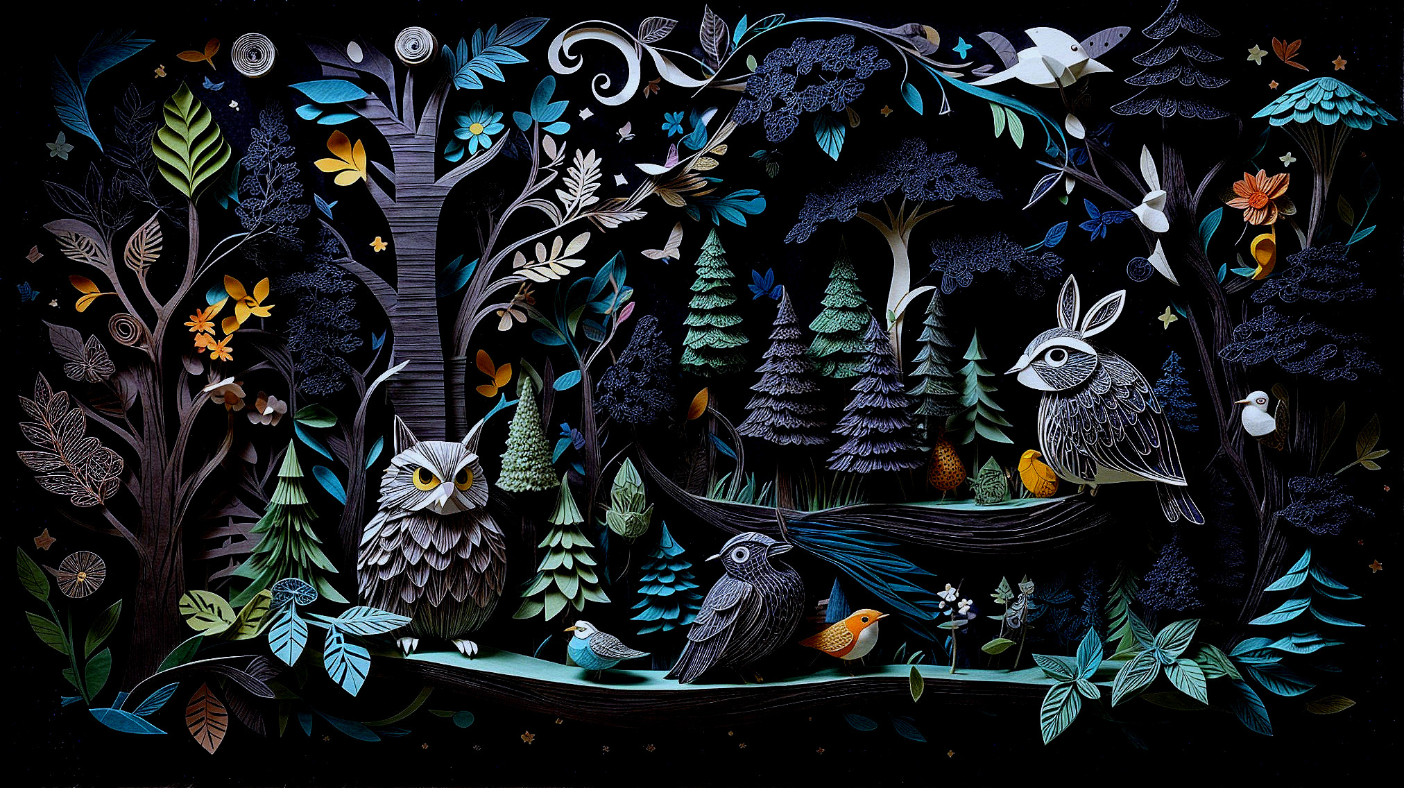 Whimsical Paper Art Scene in a Vibrant Forest