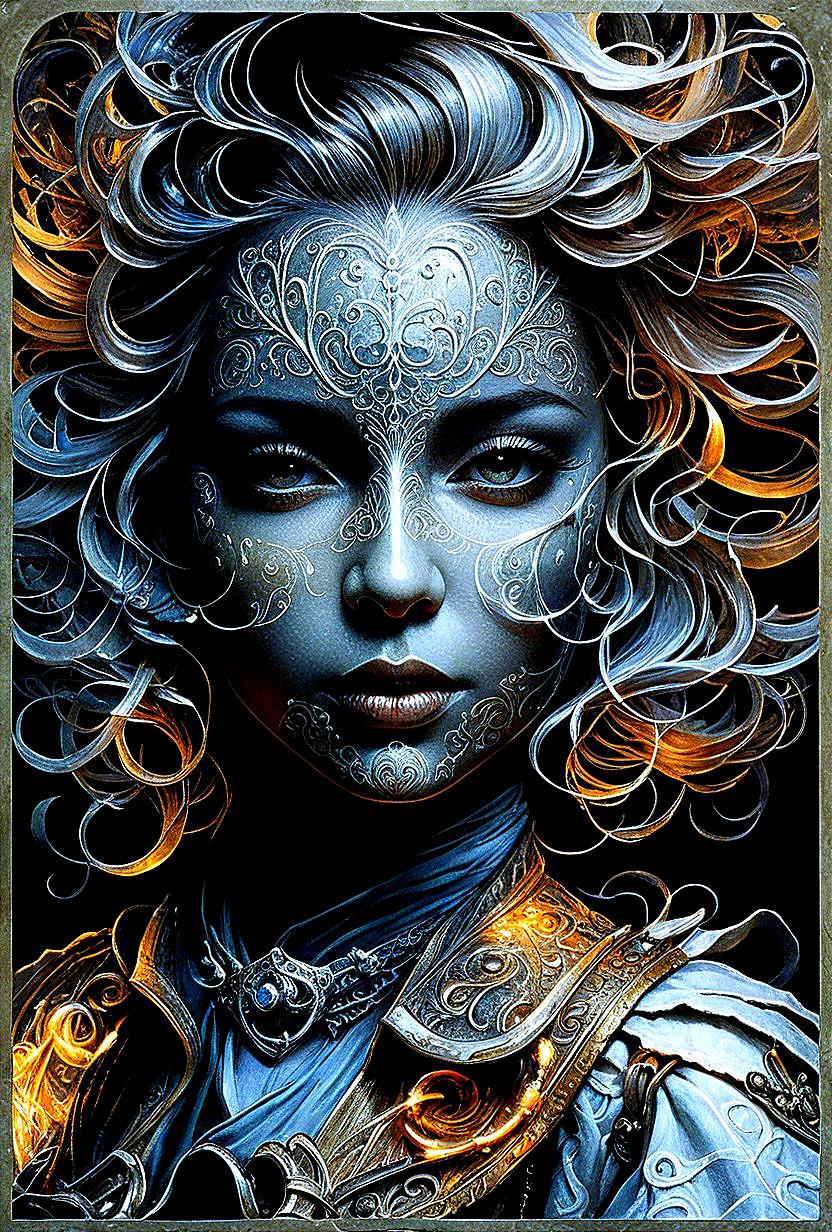 Portrait of a Woman with Intricate Patterns and Hair