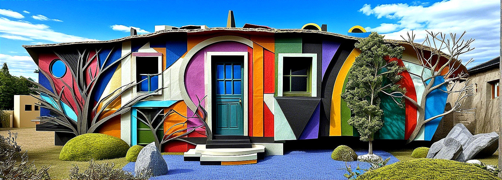 Colorful House with Bold Patterns and Abstract Design