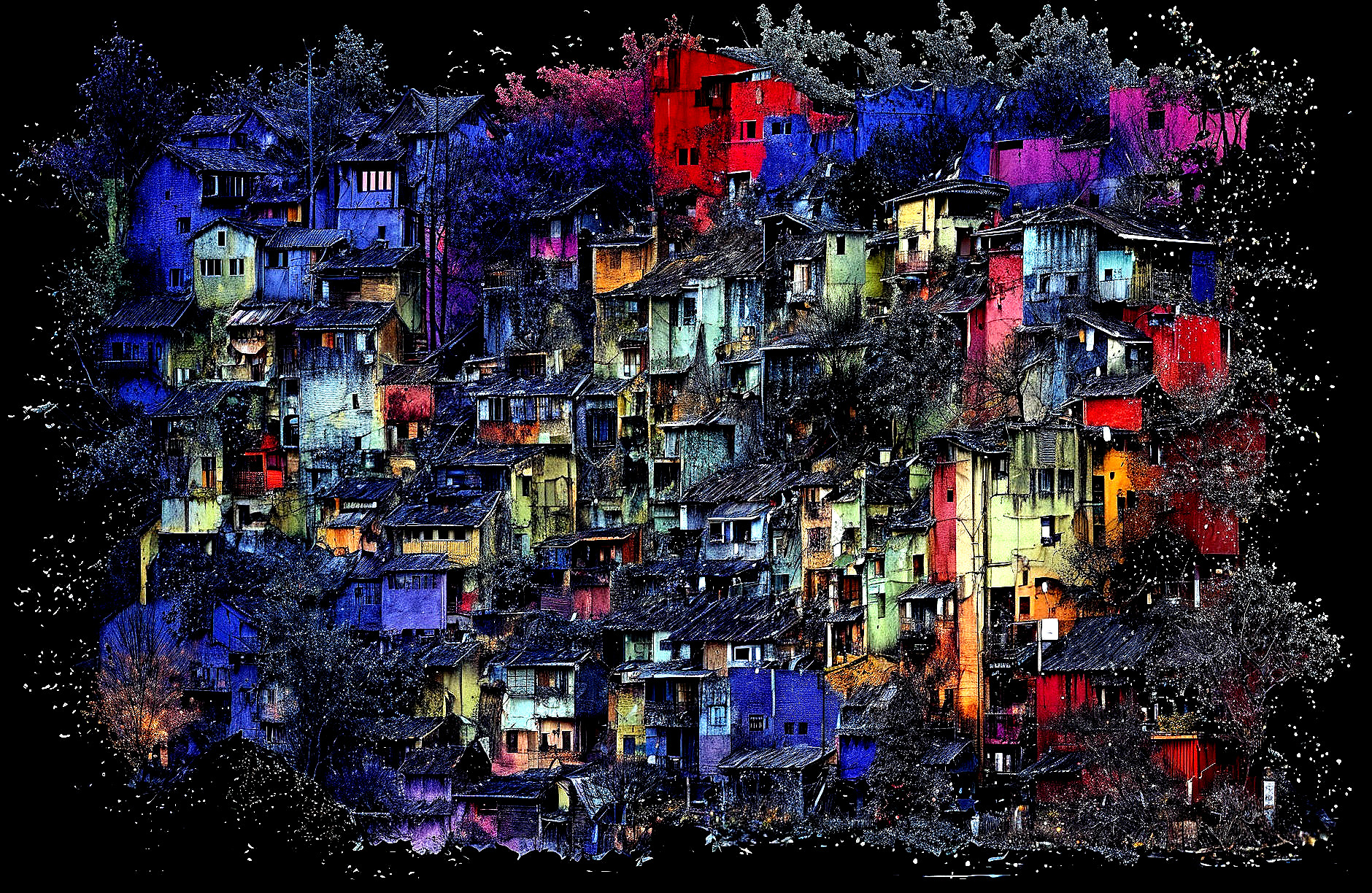 Densely Packed Urban Landscape with Colorful Buildings