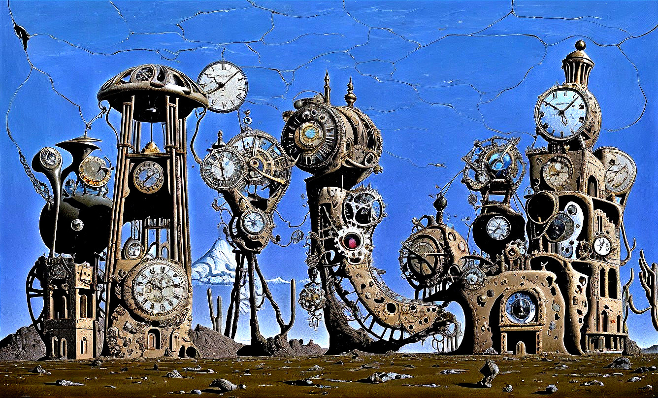Surreal Landscape with Fantastical Clock Towers