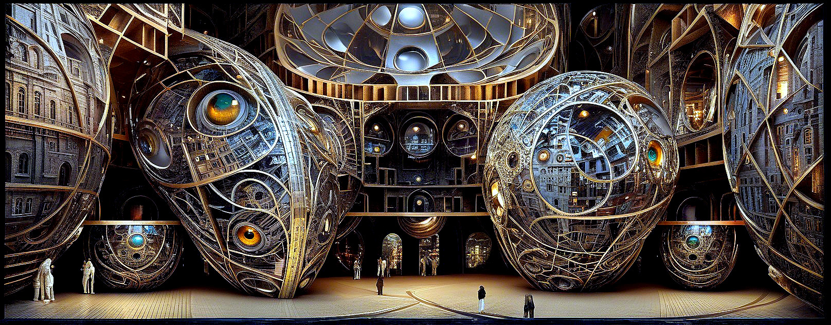 Futuristic Interior with Metallic Orb Structures