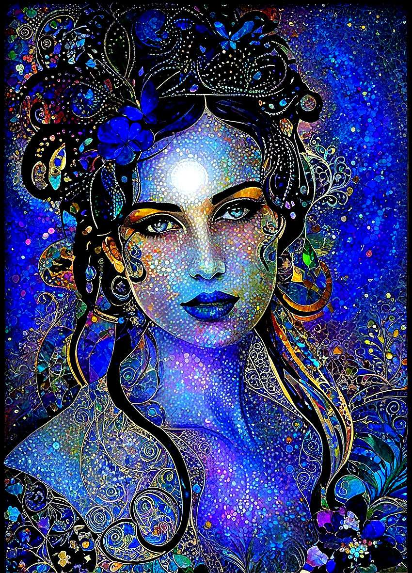 Captivating Woman with Intricate Patterns and Colors