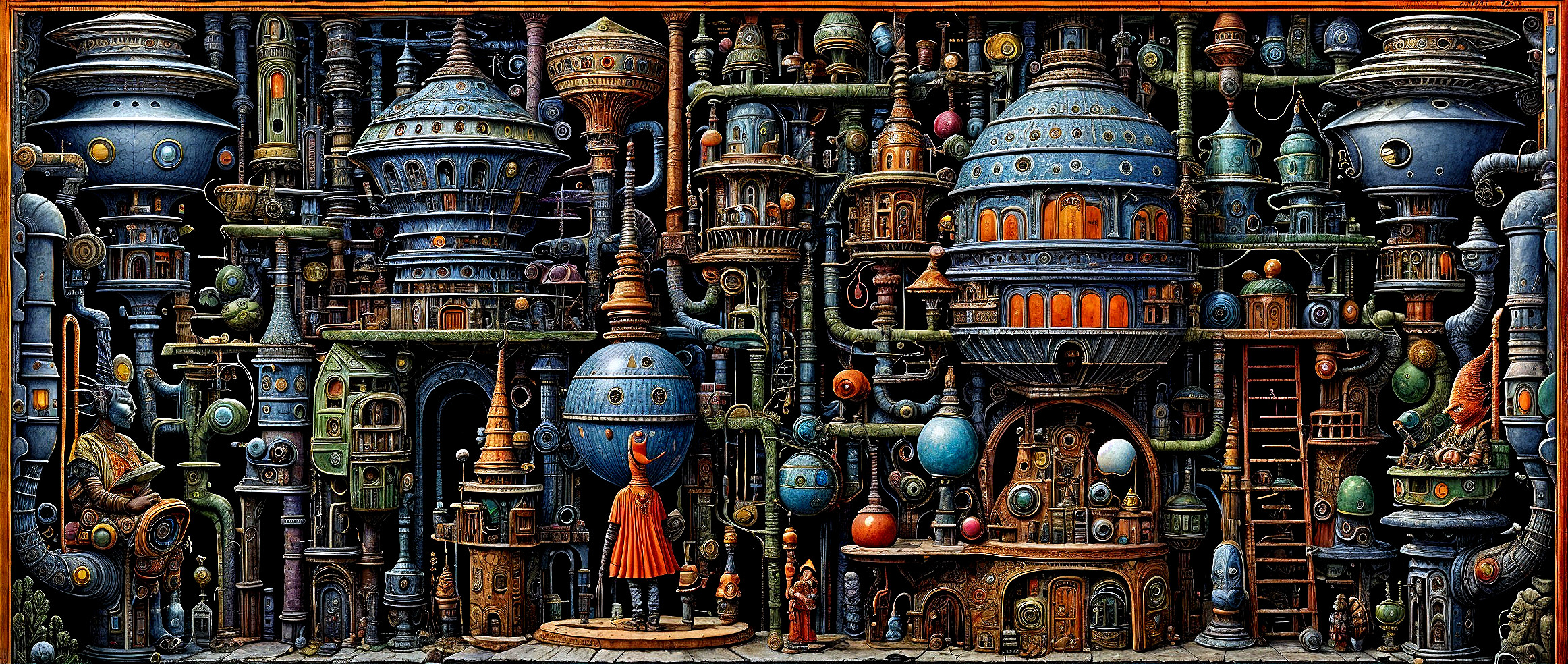 Intricate Steampunk City with Whimsical Architecture