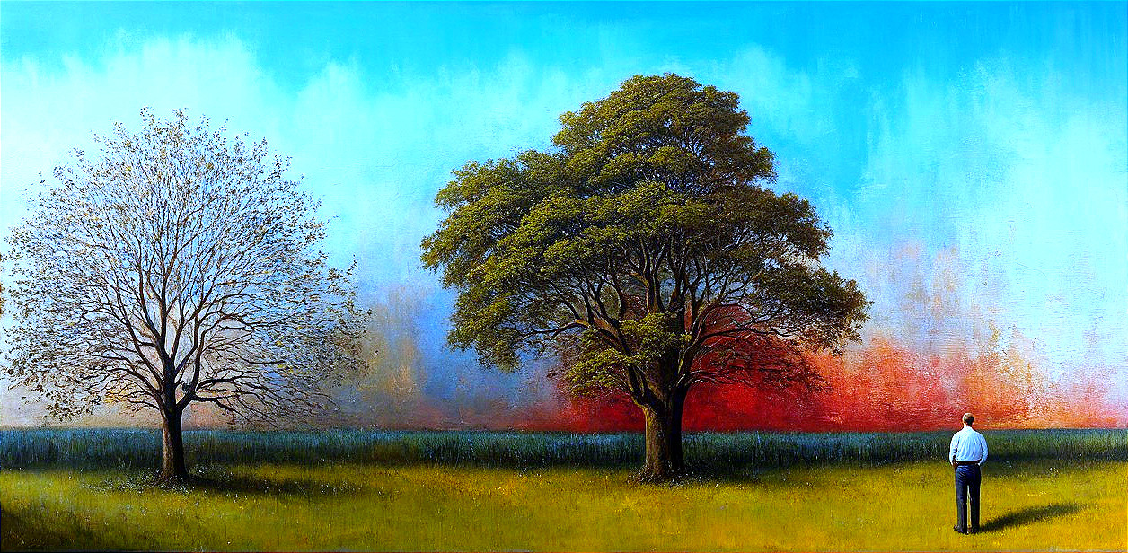 Contrast of Winter and Summer Trees with Figure