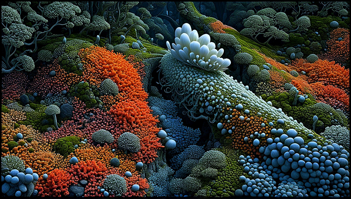 Vibrant Fantastical Landscape with Organic Forms