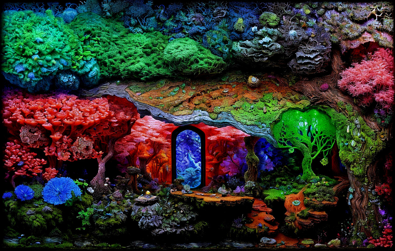 Vibrant Otherworldly Forest with Colorful Flora