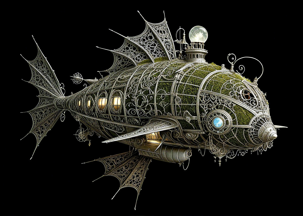 Steampunk Fish-Shaped Airship with Intricate Details