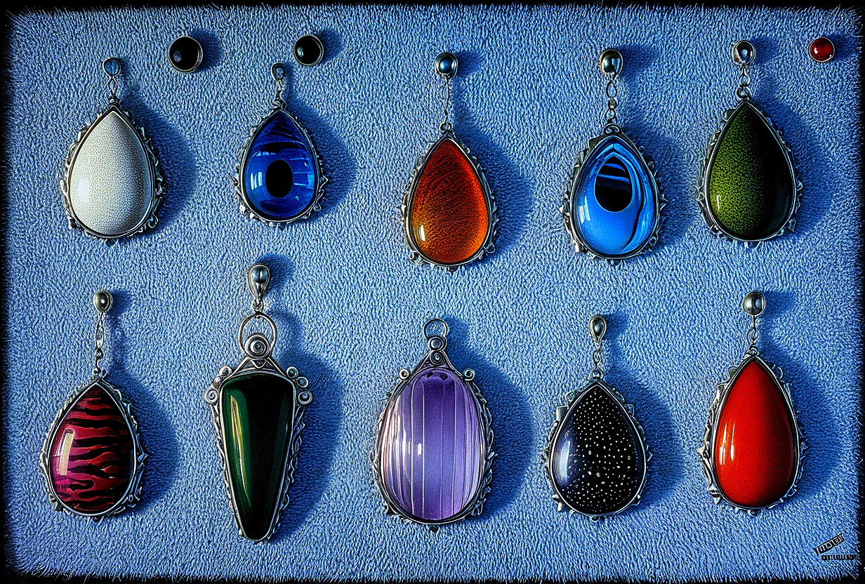 Collection of Ten Elegant Pendants on Blue Background