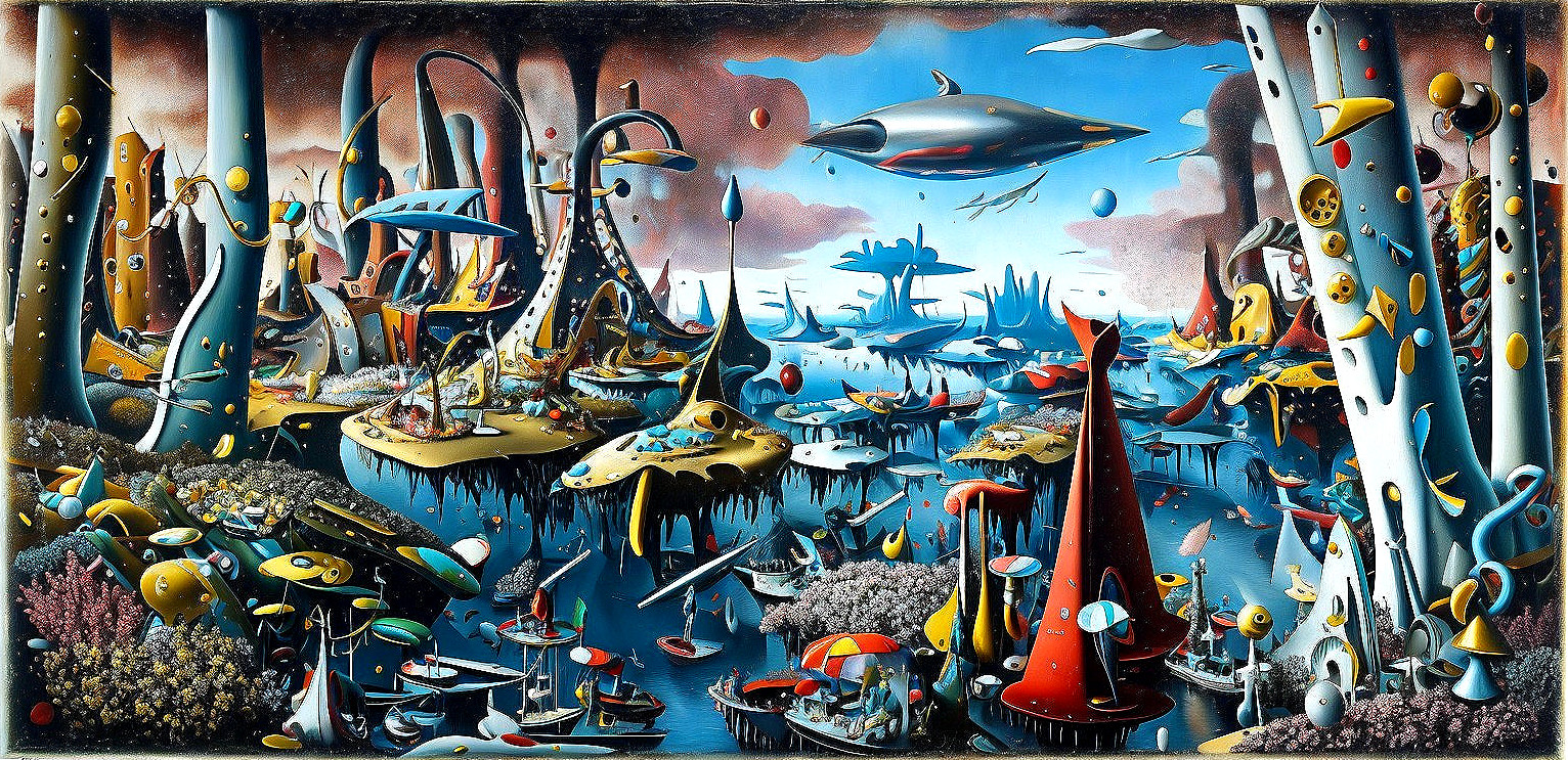 Vibrant Surreal Landscape with Colorful Structures