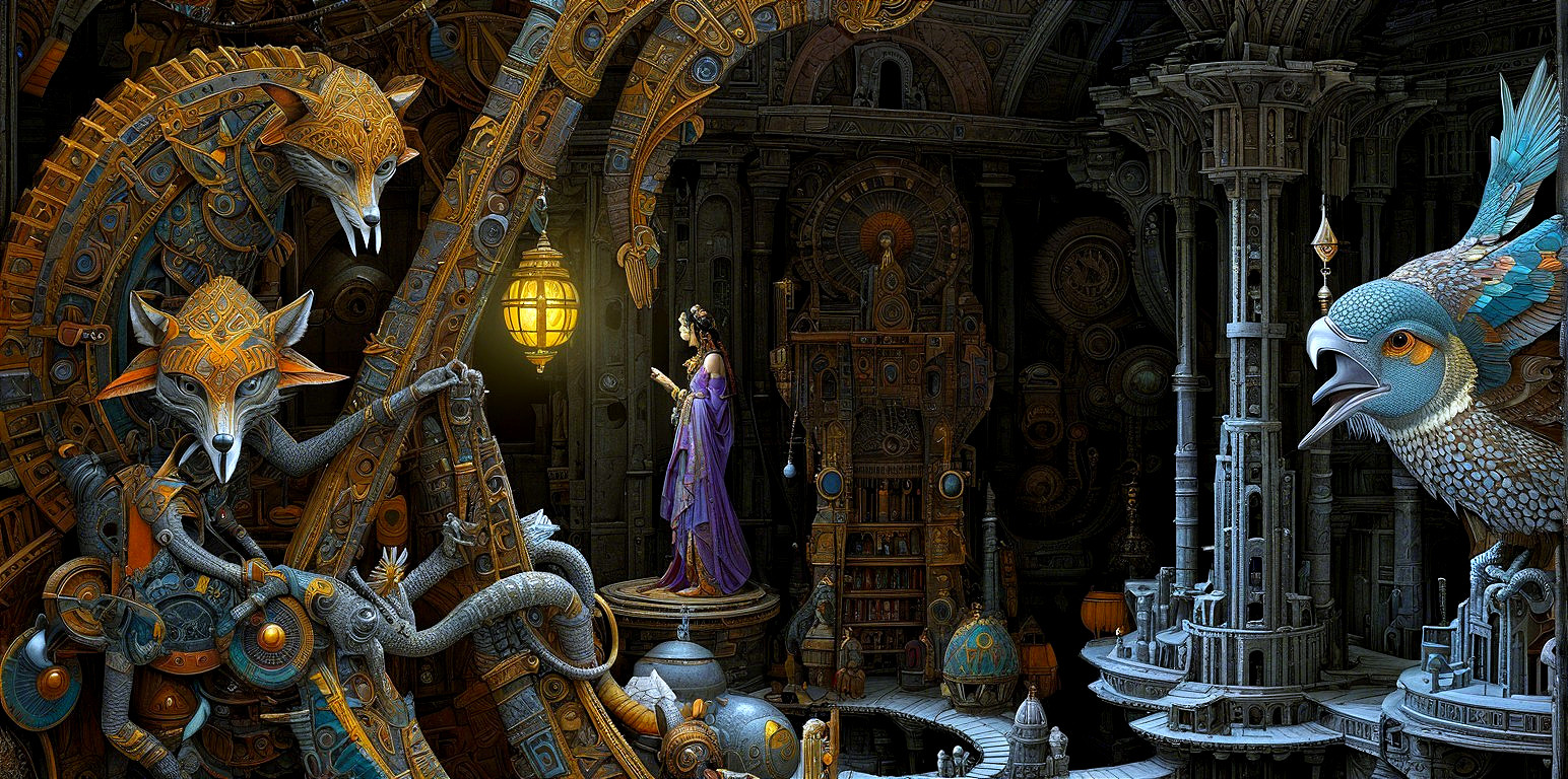 Fantastical Scene in a Dark, Mechanical Chamber