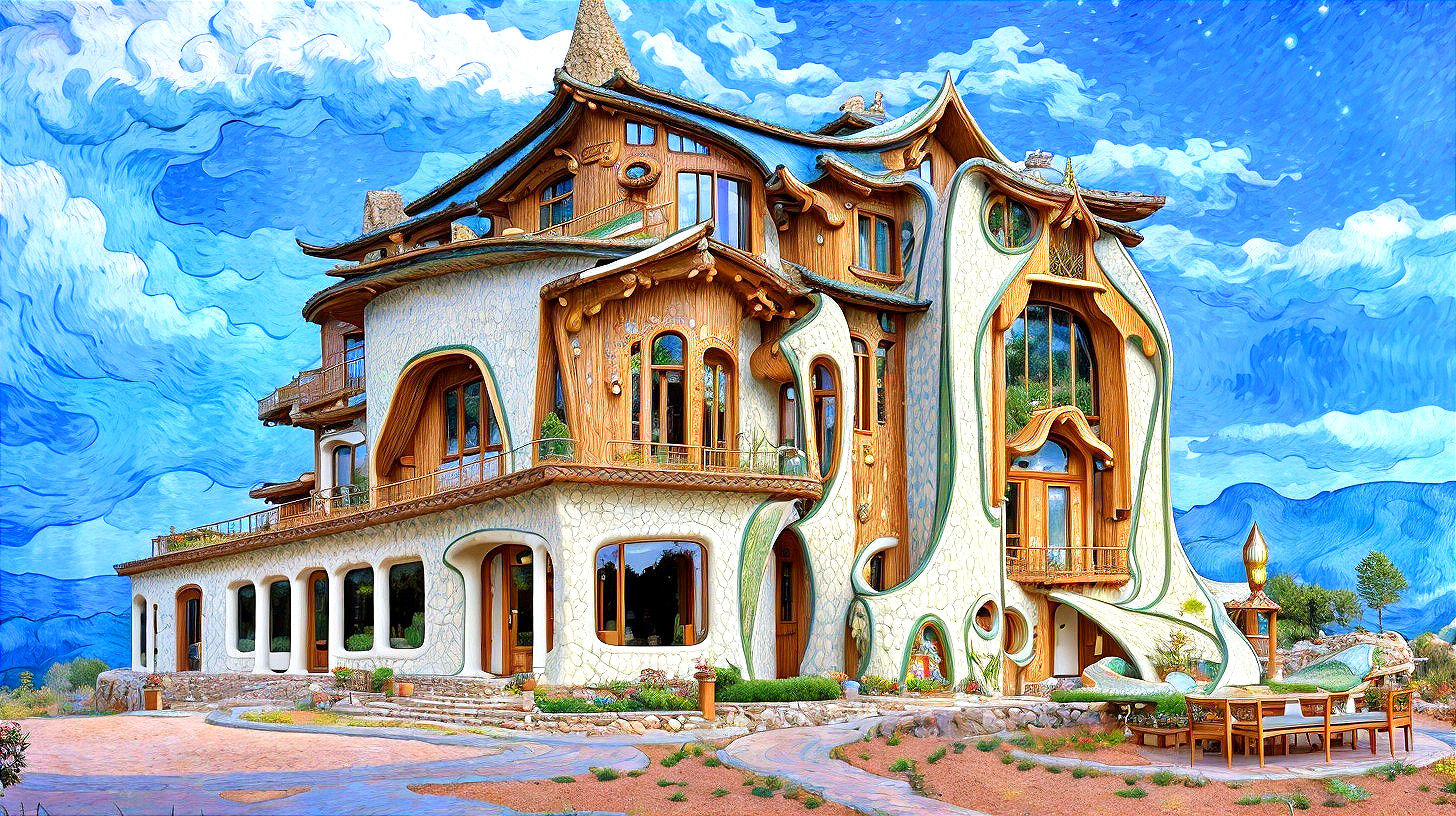 Whimsical Mansion with Organic Shapes and Unique Details