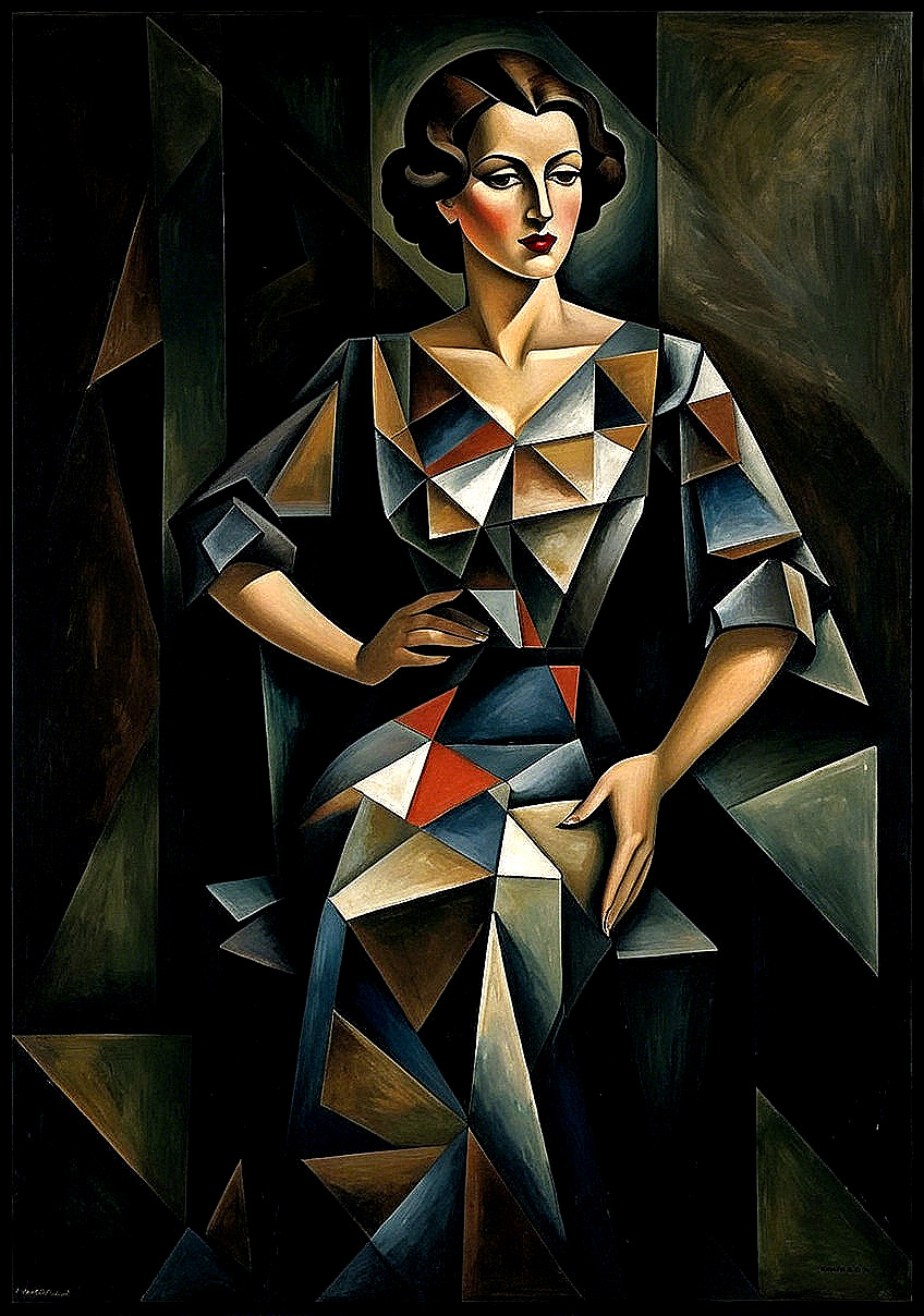 Stylized Female Figure in Bold Geometric Shapes