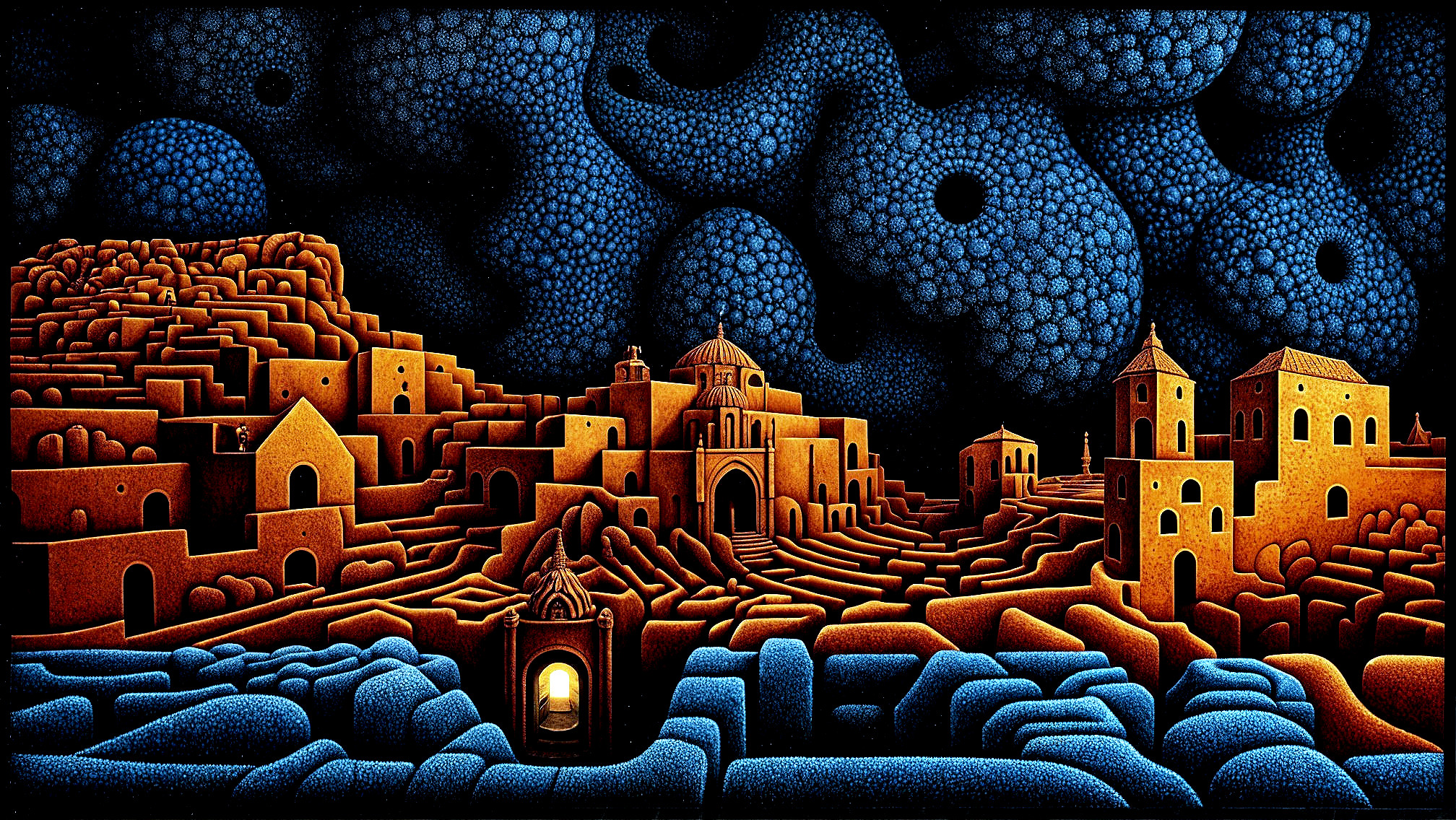 Surreal Landscape with Intricate Patterns and Architecture