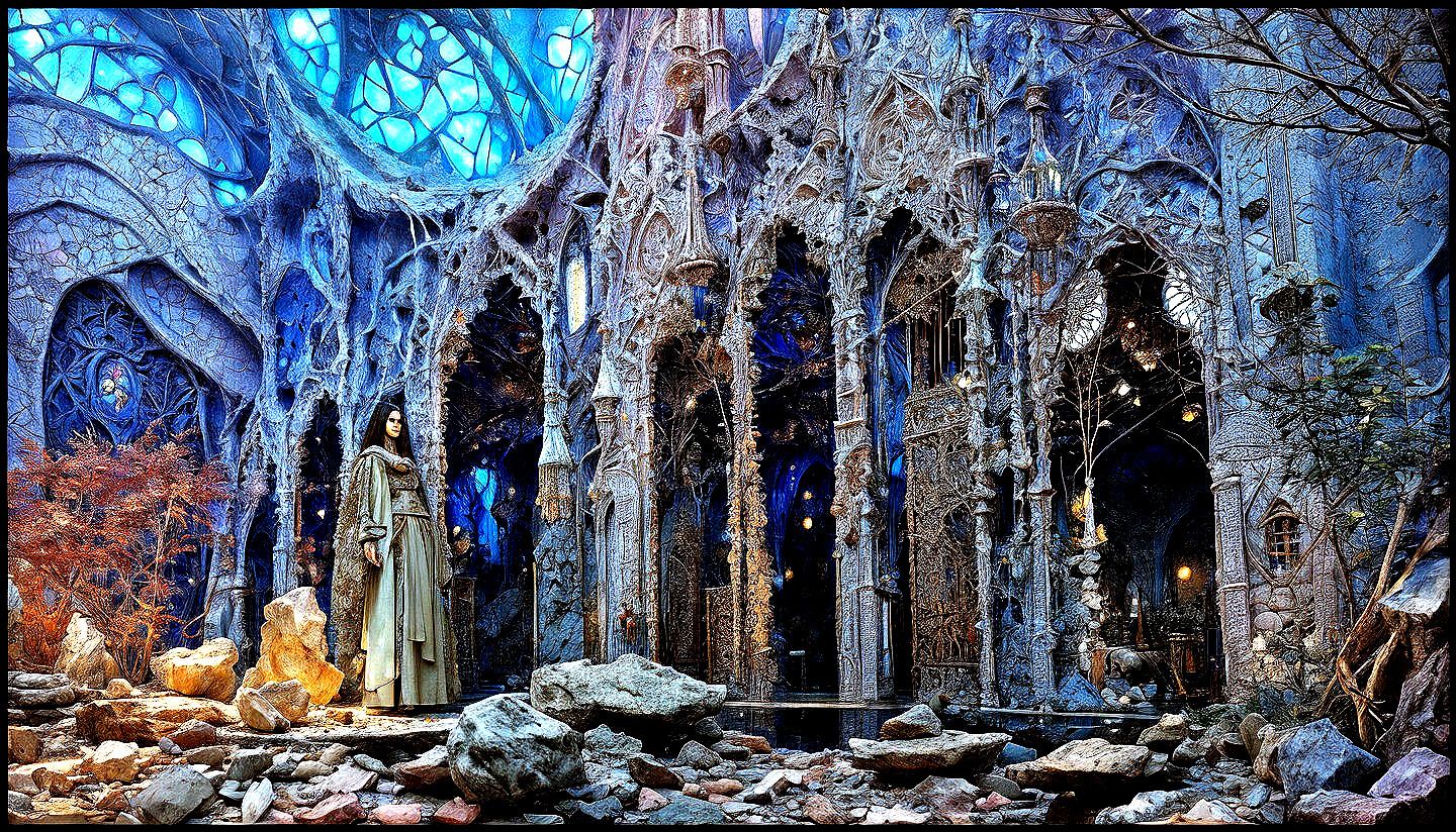 Mystical Ethereal Setting with Stone Architecture