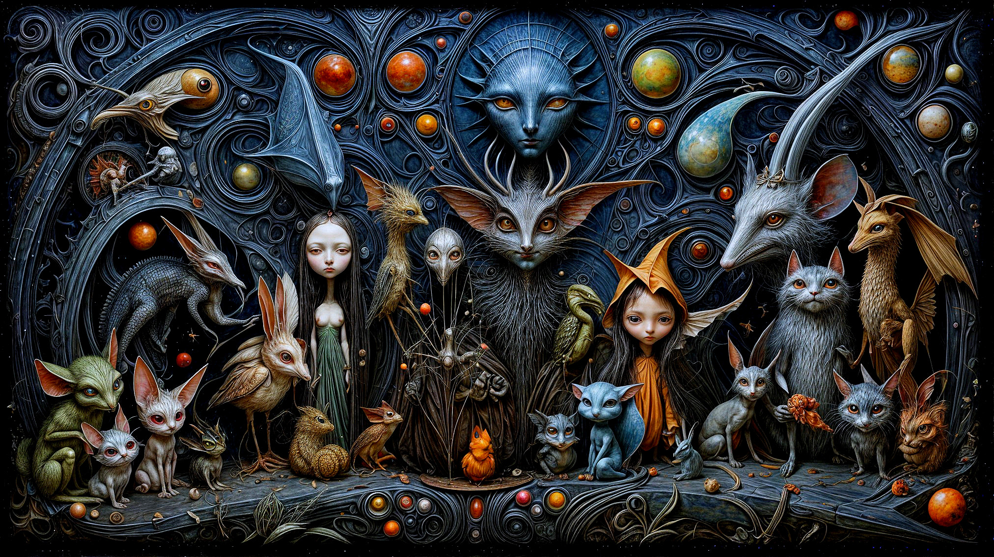 Mythical Creatures in a Cosmic Landscape Artwork