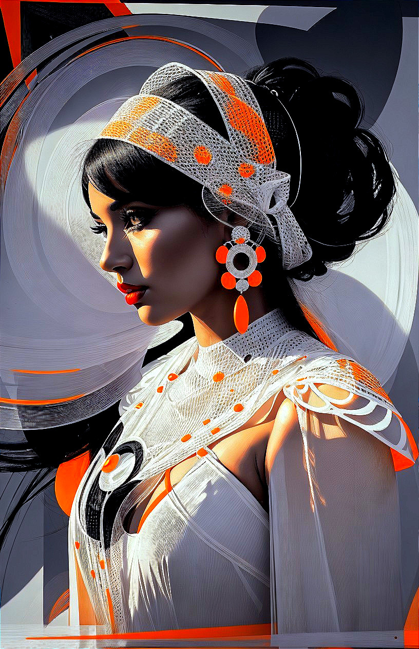 Elegant Profile of Woman in Sheer White Garment