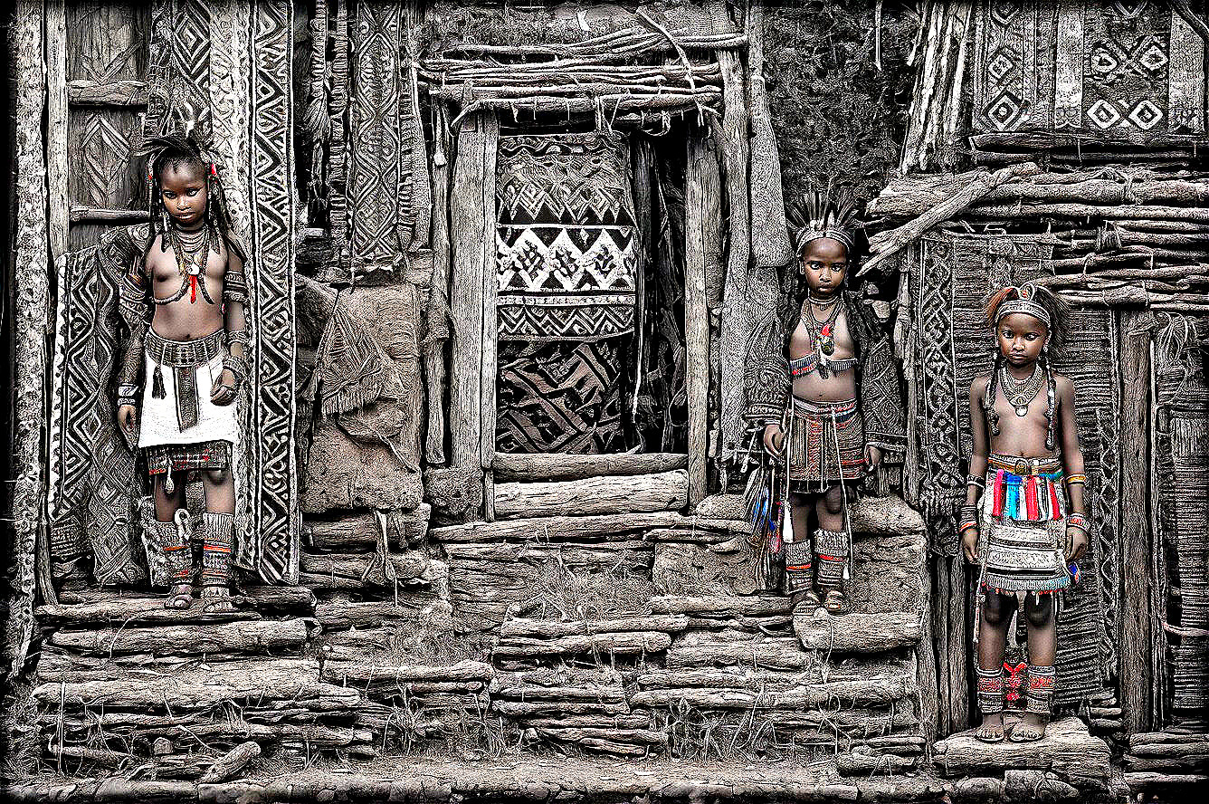 Young Girls in Traditional African Tribal Clothing