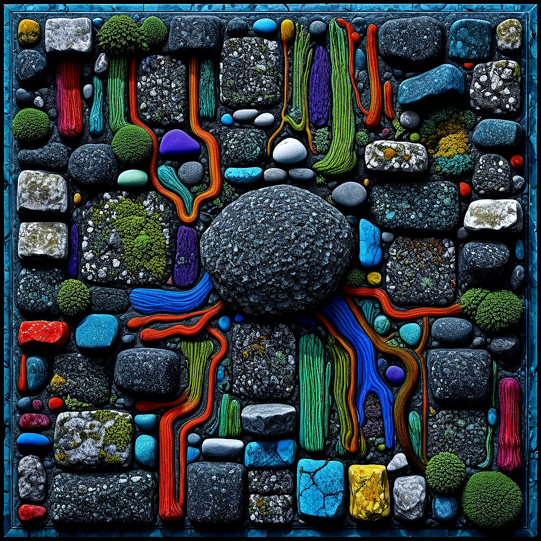 Textured Mosaic of Colorful Stones in Intricate Design