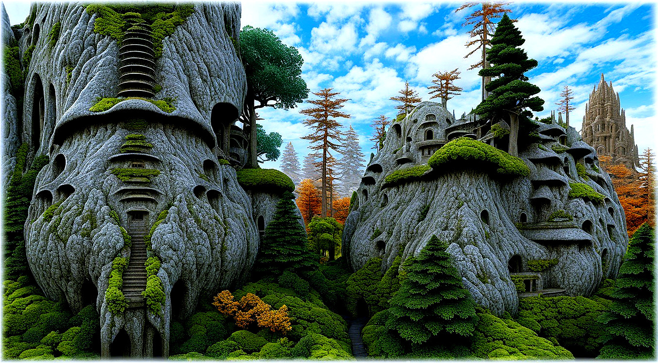 Surreal Landscape with Organic Rock Formations and Spires