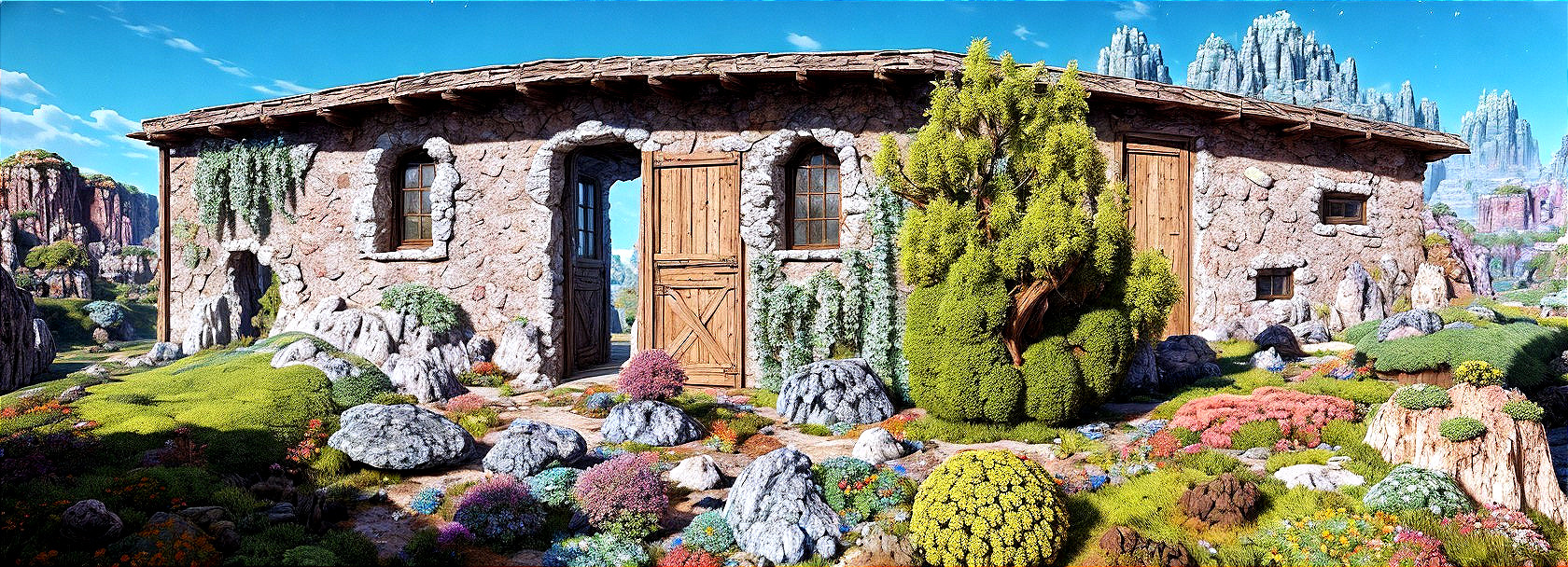 Quaint Stone Cottage in Lush Greenery and Flowers