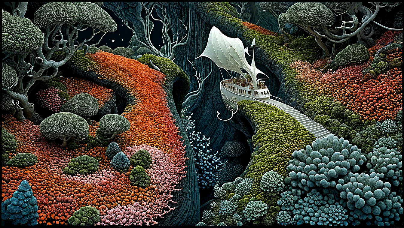 Surreal Landscape with Vibrant Coral Formations