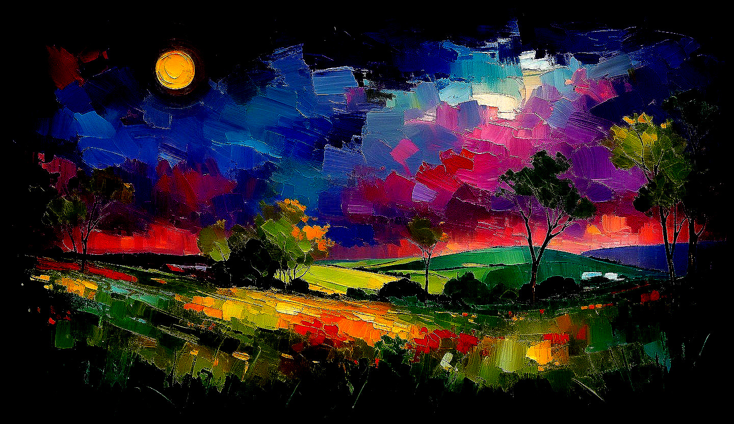 Vibrant Landscape with Rolling Hills and Dramatic Sky