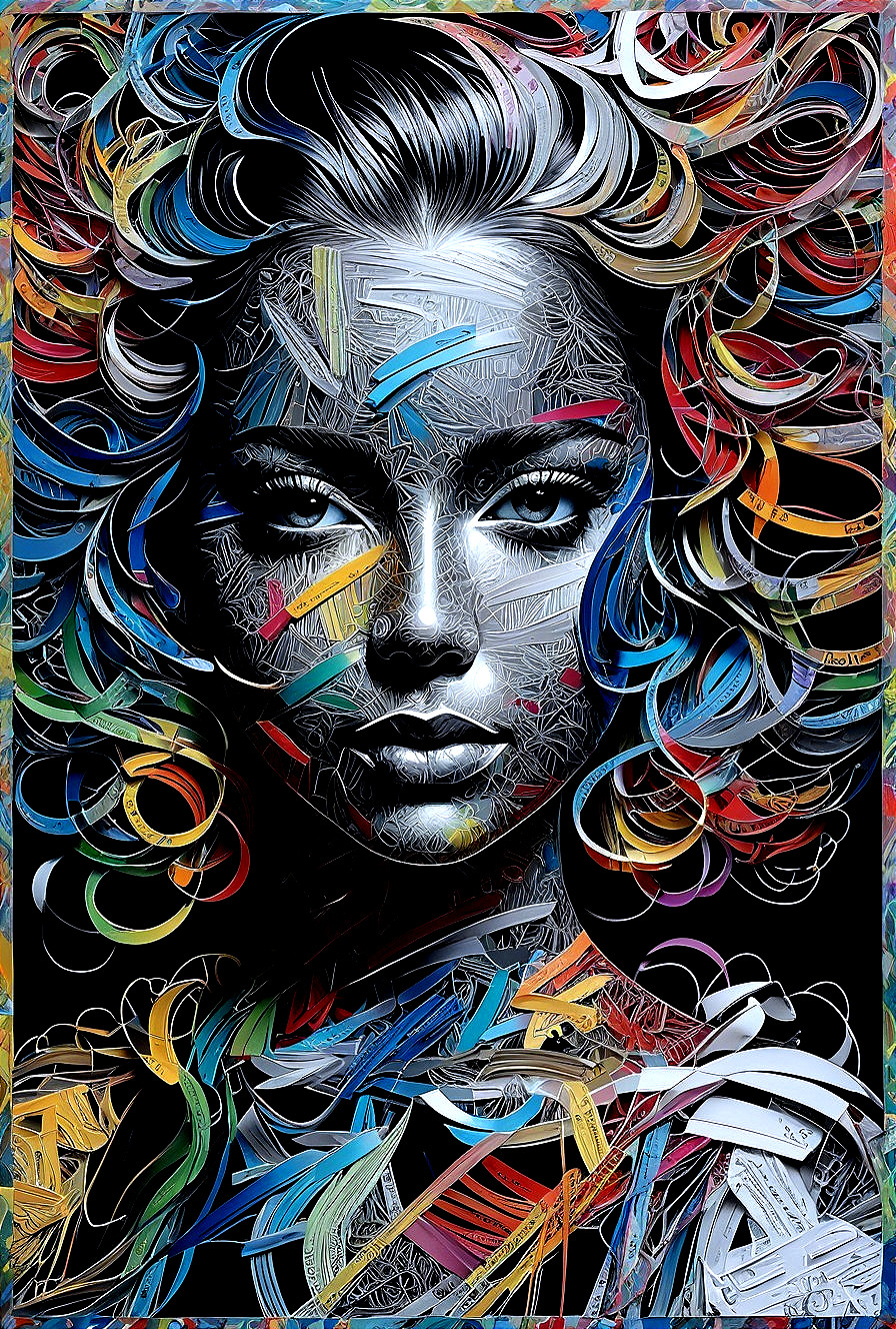 Intricate Portrait of a Young Woman with Colorful Hair