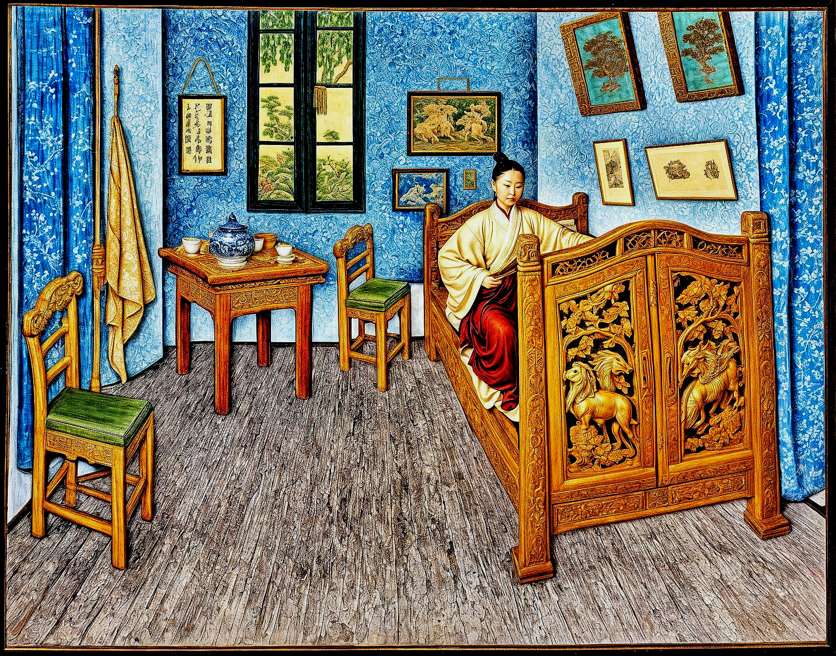 Serene Room with Blue Walls and Traditional Decor