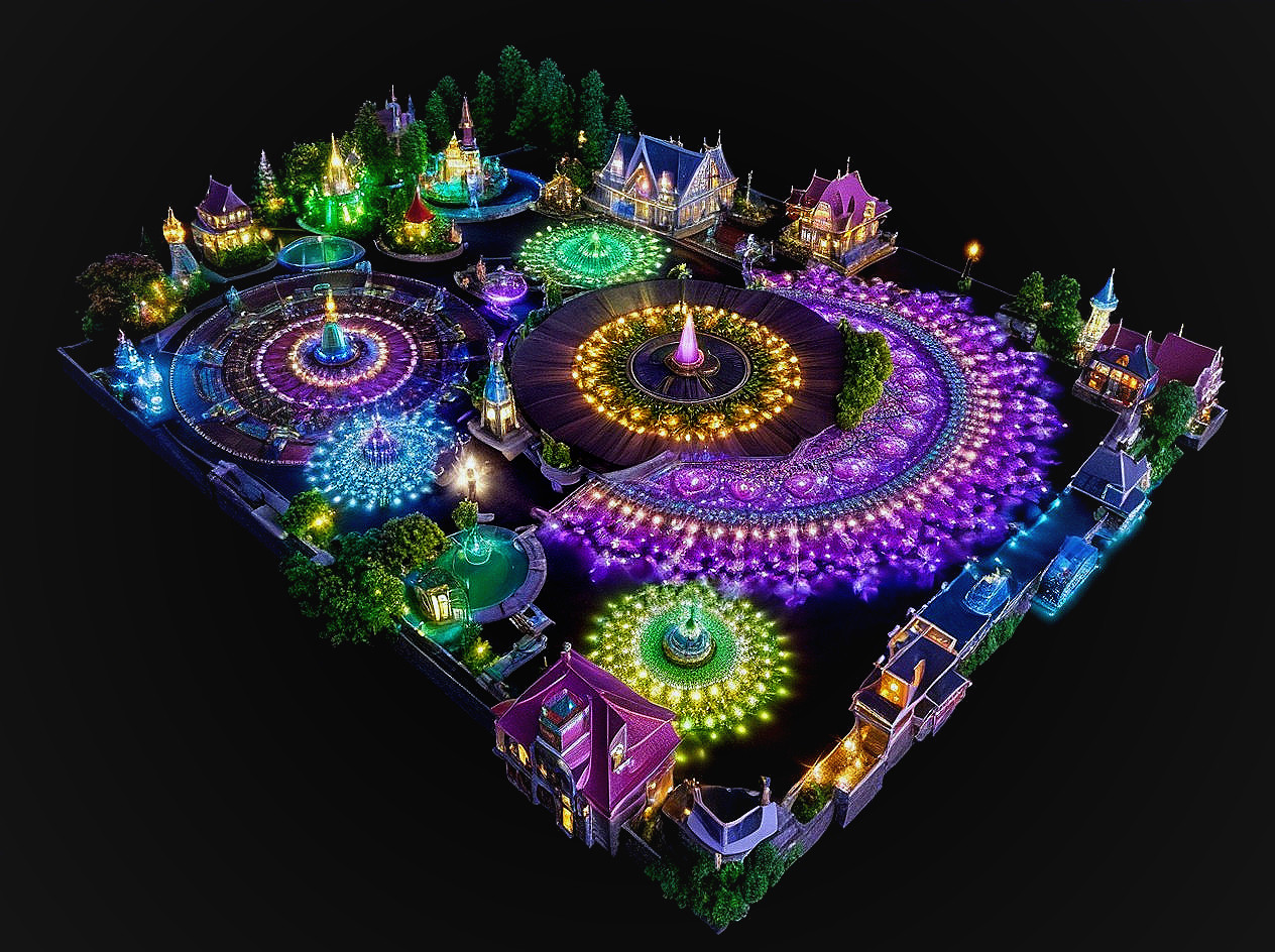 Vibrant Nighttime Amusement Park with Light Displays