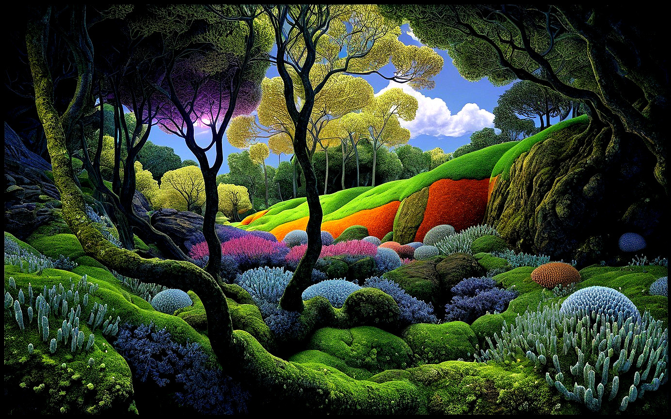 Surreal Landscape with Vibrant Vegetation and Colors