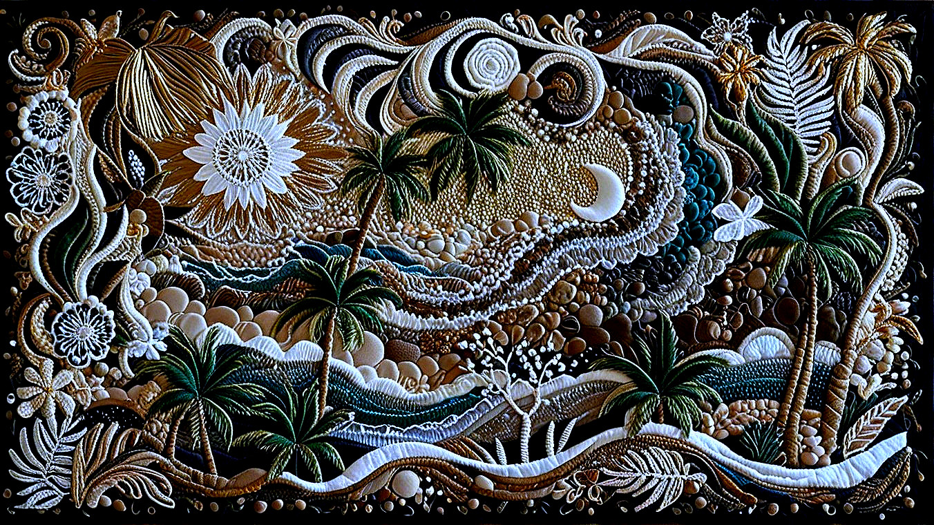 Vibrant Textured Landscape Art with Embroidery Details