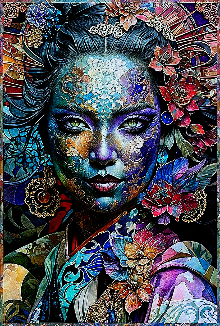 Vibrant Portrait of a Woman with Floral Patterns