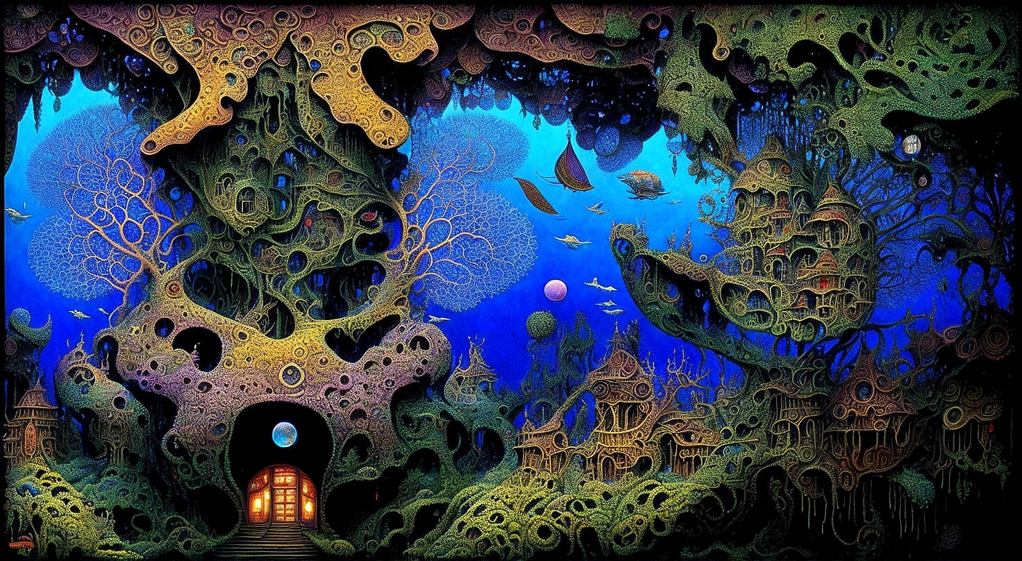Vibrant Surreal Landscape with Organic Structures