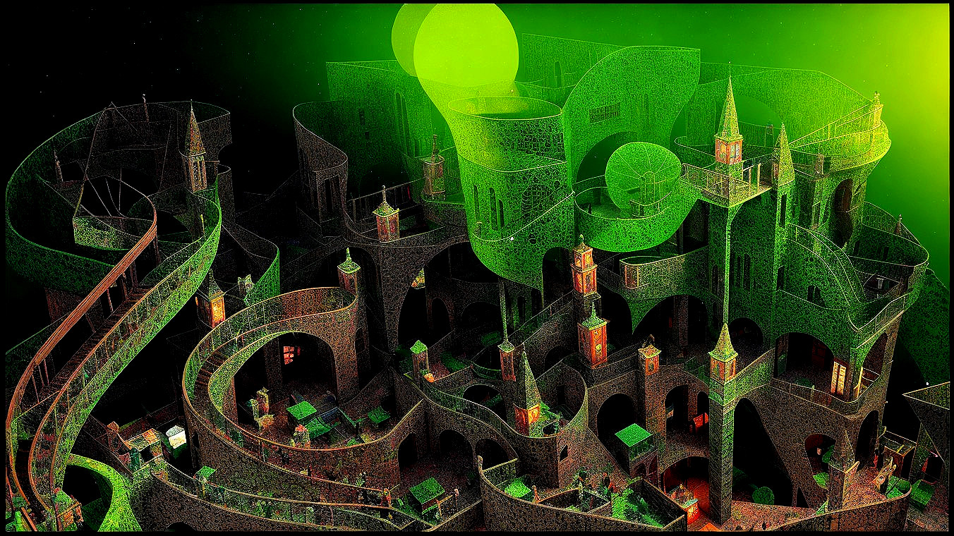 Surreal Architectural Landscape with Twisting Pathways