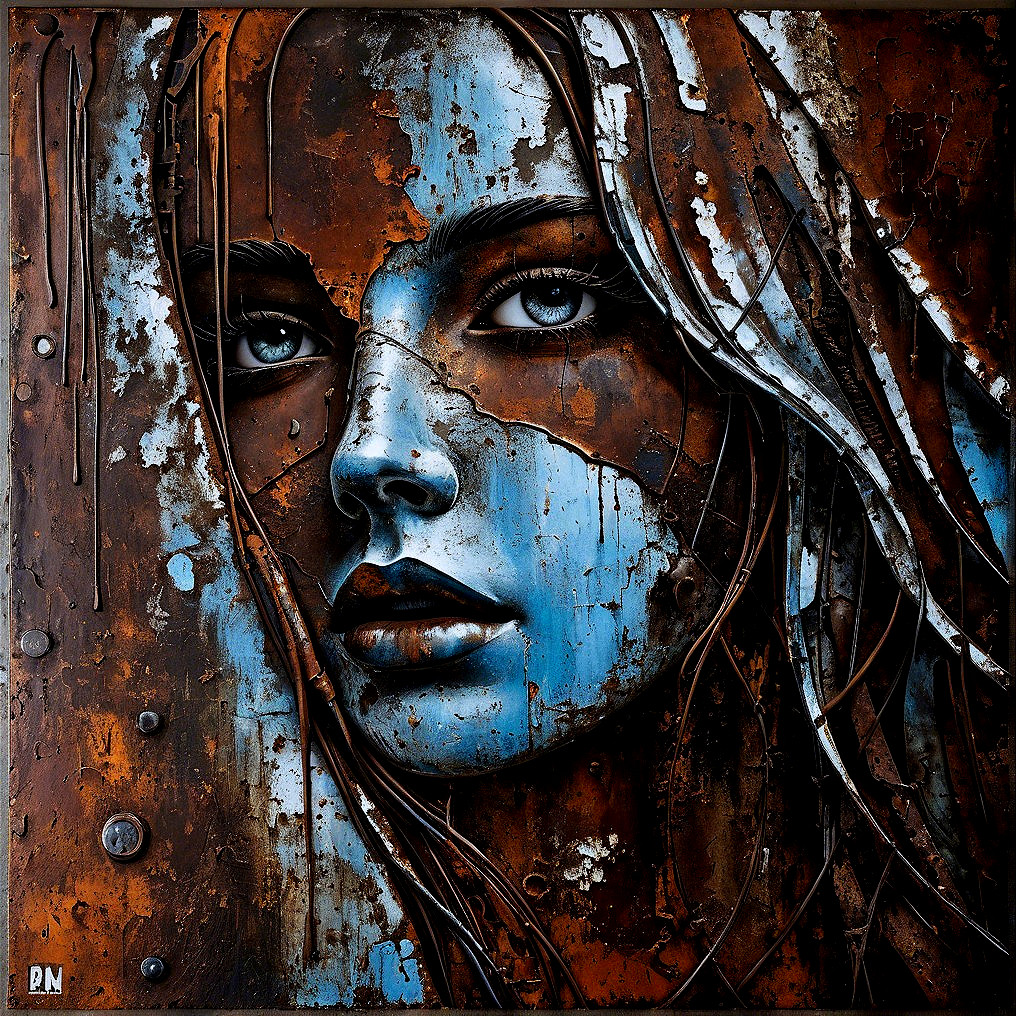 Portrait of a Woman with Metallic Textures and Colors